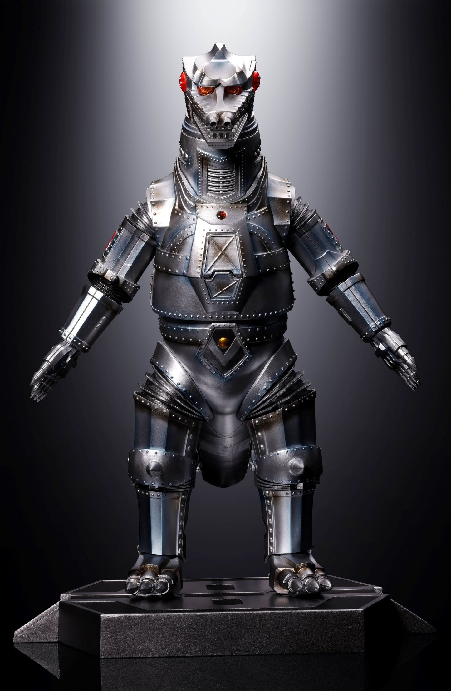 MECHAGODZILLA 1974 "Godzilla vs Mechagodzilla", TAMASHII NATIONS DX SOUL OF CHOGOKIN standing on a stand