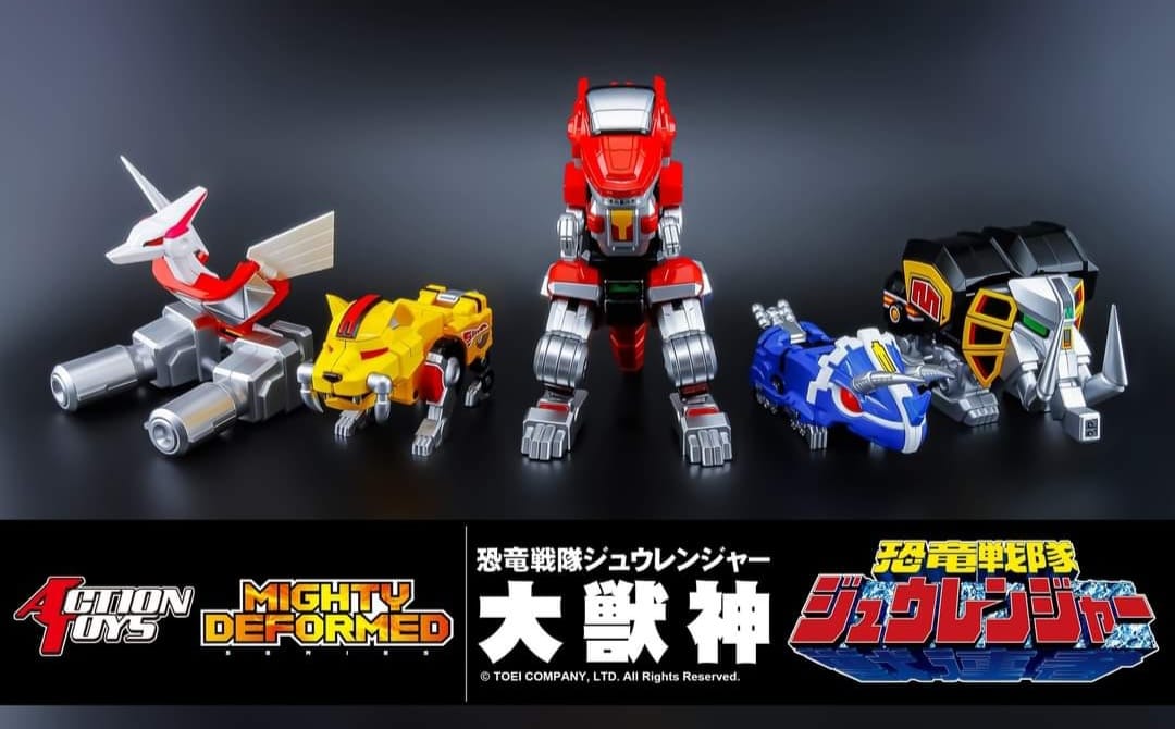 Mighty Deformed Power Rangers Dino Megazord Kyoryu Sentai Zyuranger separated to 5 different zoids