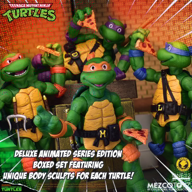 Mezco Teenage Mutant Ninja Turtles - Deluxe Animated Series Edition Exclusive turtles eating pizza