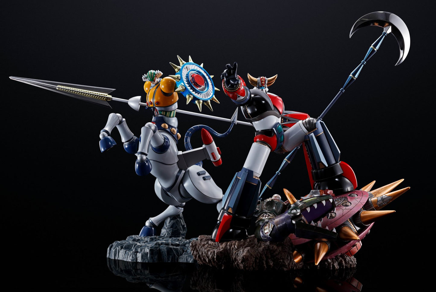 JEEG ROBOT "Jeeg Robot", TAMASHII NATIONS Figuarts Zero Touche Métallique posing with grendizer