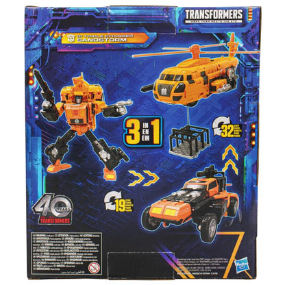 Transformers: Legacy United Leader G1 Triple Changer Sandstorm back of the box