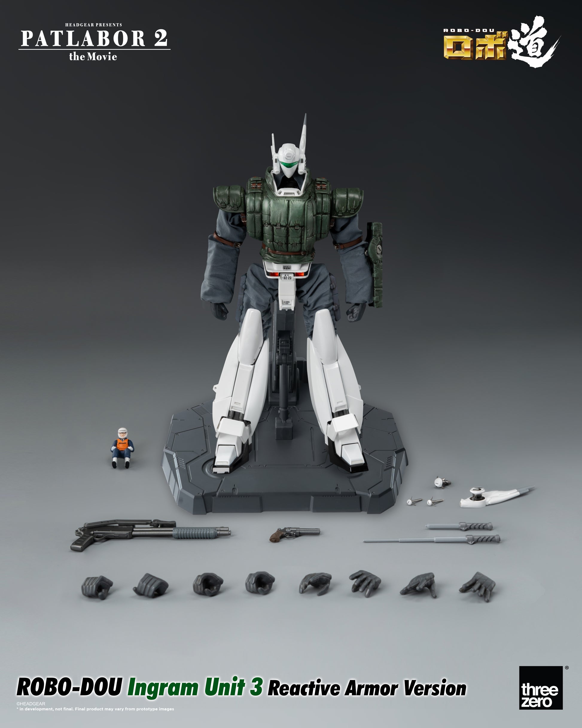 Patlabor 2: The Movie - ROBO-DOU Ingram Unit 3 Reactive Armor Version showing all accessories