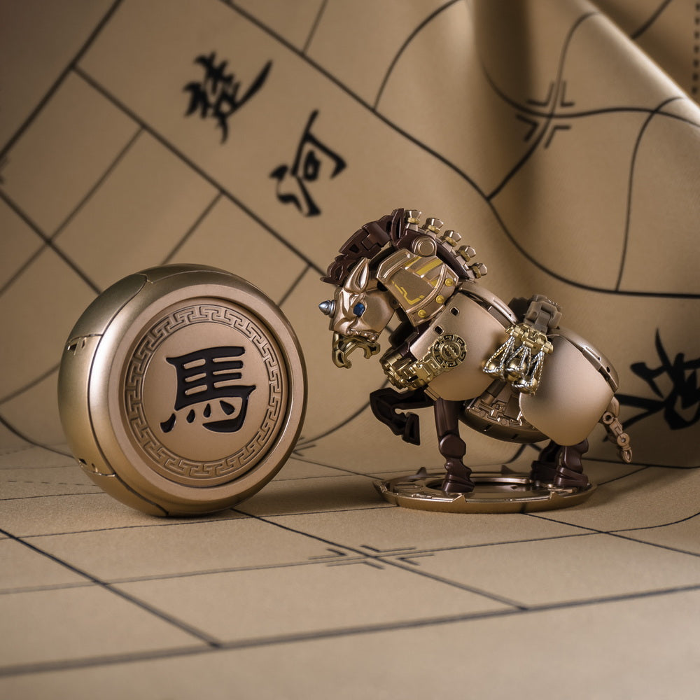 IVIIMEE Toys Transforming Chinese Chess (Xiangqi) Dazzling Golden Version Set Of 8 with Base
