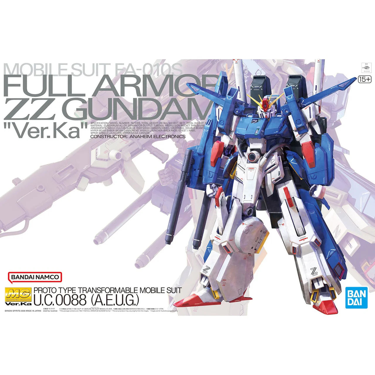 MG FAZZ Full Armor ZZ Gundam Version Ka | Bandai Hobby 1/100 Scale Master Grade Model Kit