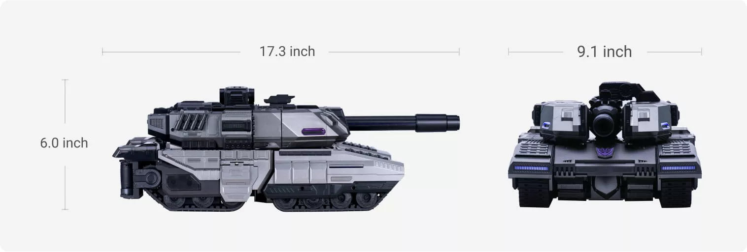 Flagship Megatron Auto-Converting Robot  showing measurement of Tank mode