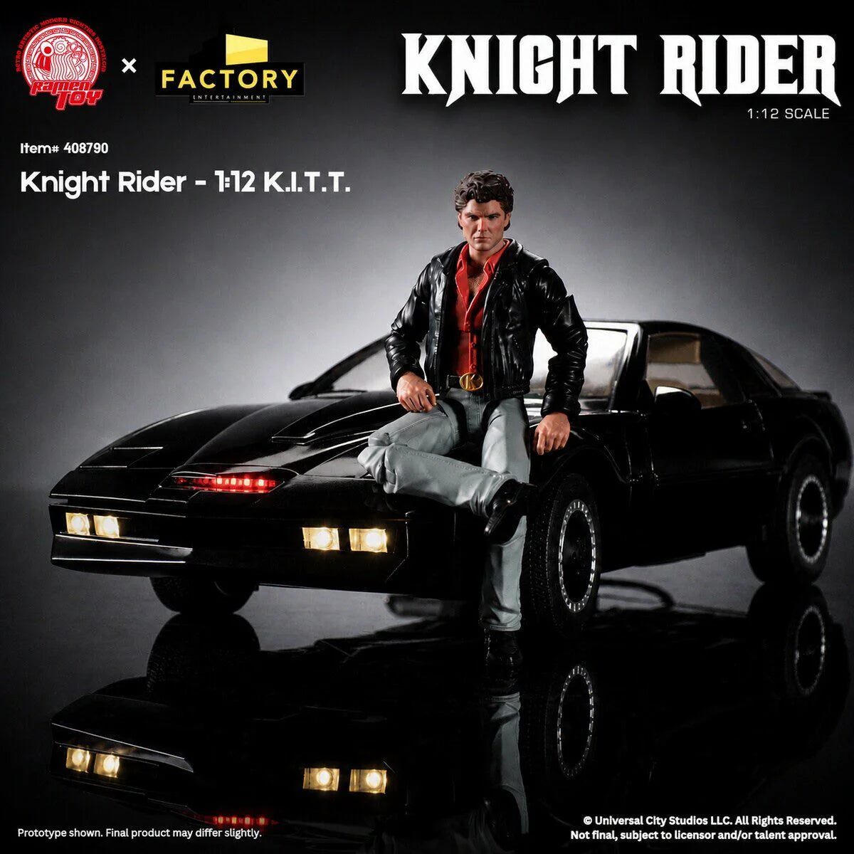 Ramen Toy 1/12 Knight Rider K.I.T.T. Vehicle and Michael Knight Action Figure 1/12 Scale Limited Edition Set | Ramen Toys