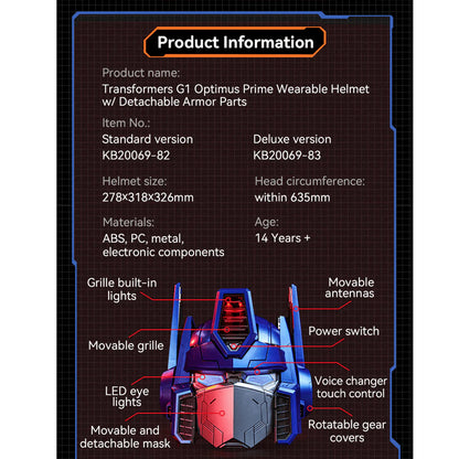 Transformers G1 Optimus Prime Wearable Helmet w/ Detachable Armor Parts（Deluxe Version）