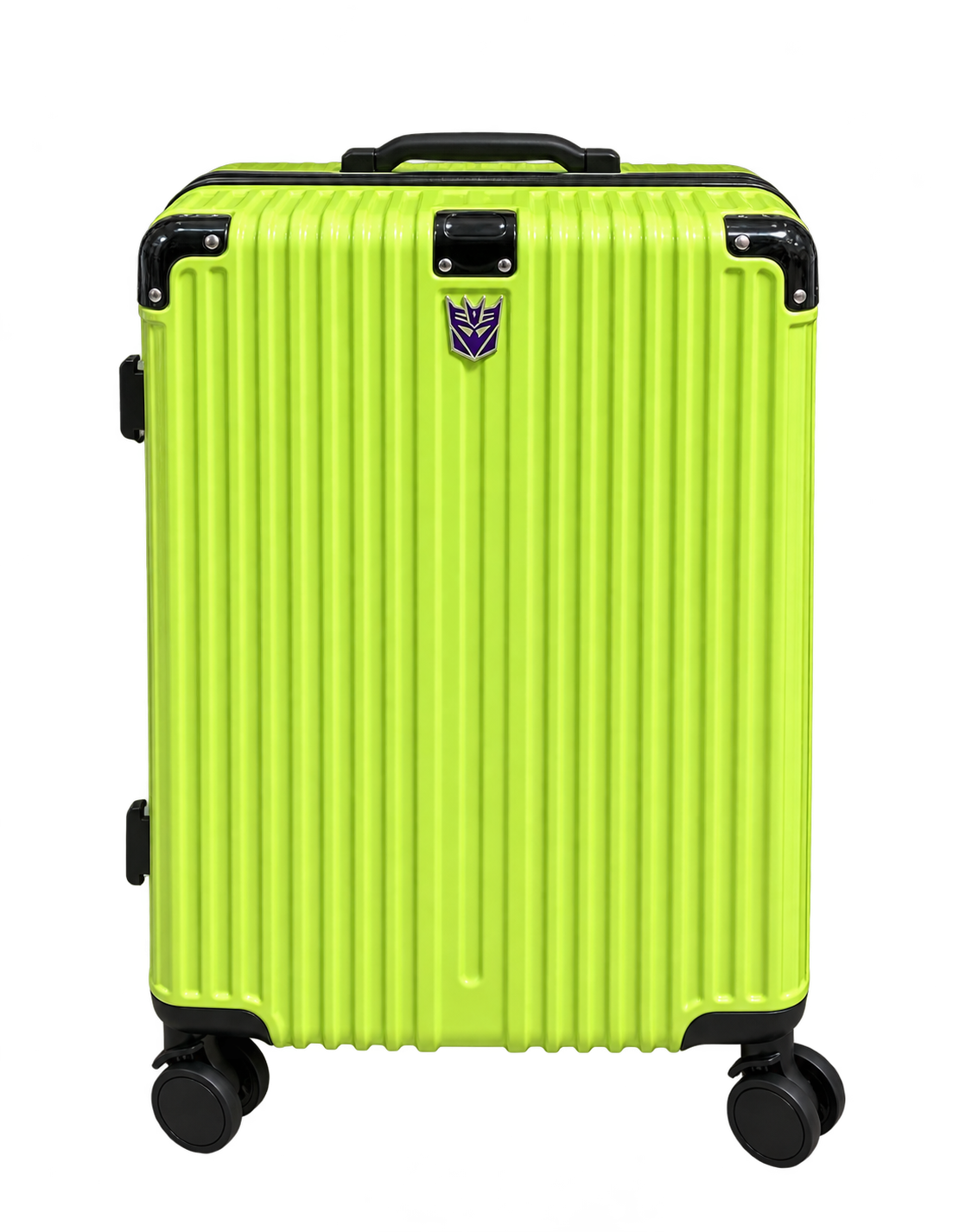 Transformers Devastator green carry-on suitcase on transparent background